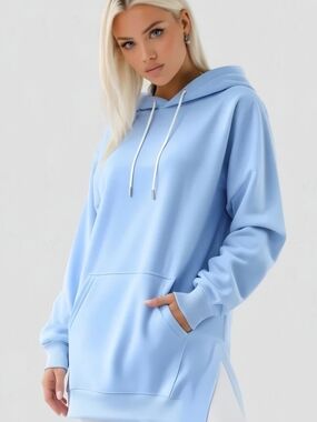 Women's Pastel Blue Oversized Hoodie Dress